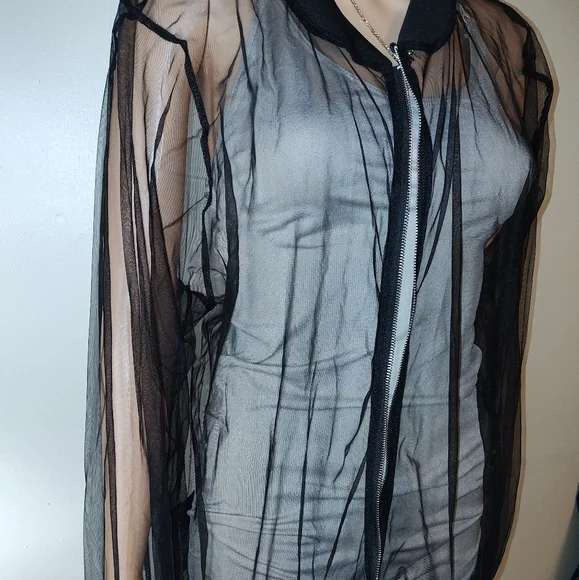 Sheer Black Bomber Jacket - Picture 2 of 3